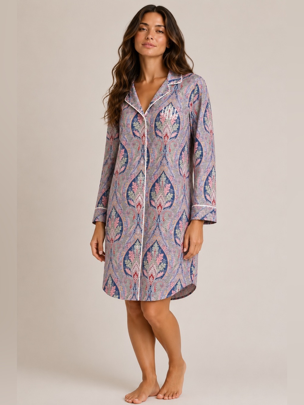 Lauren Ralph Lauren Paisley Knit Sleep Shirt Nightgown 1X Pink Blue RLL Logo Sof